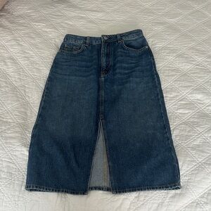 ba&sh Denim Midi Skirt with Front Seam Detail